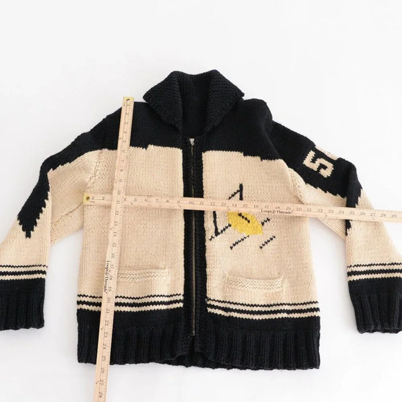VTG 60’s Zip Knit Cardigan Football Cowichan 100% Wool Sweater Size M/L USA Made - Picture 4 of 12